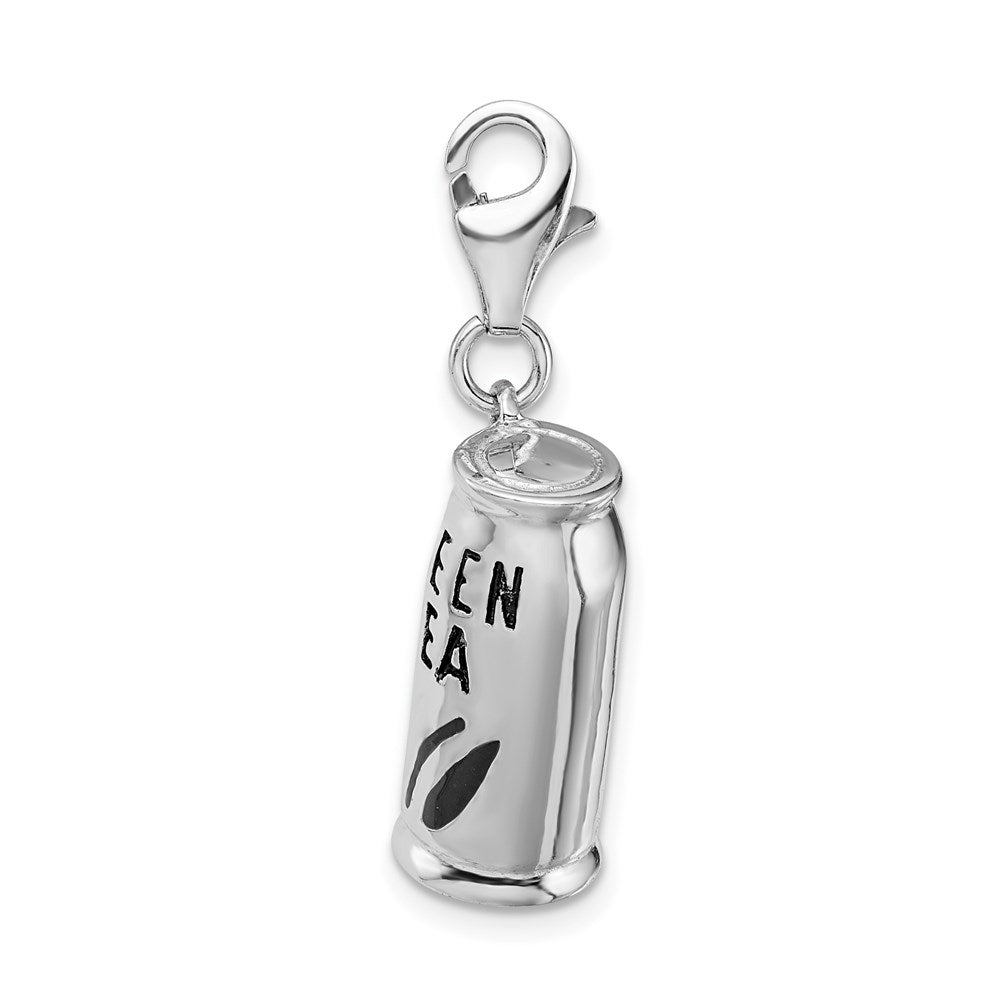 Amore La Vita Sterling Silver Rhodium-plated Polished 3-D Enameled Green Tea Beverage Charm with Fancy Lobster Clasp