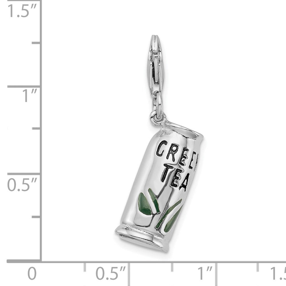 Amore La Vita Sterling Silver Rhodium-plated Polished 3-D Enameled Green Tea Beverage Charm with Fancy Lobster Clasp