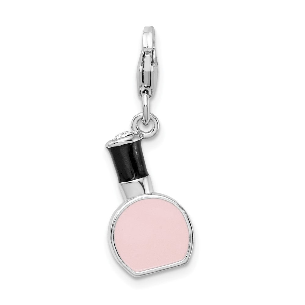 Amore La Vita Sterling Silver Rhodium-plated Polished 3-D Enameled Nail Polish Bottle Charm with Fancy Lobster Clasp