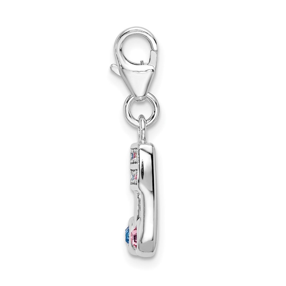 Amore La Vita Sterling Silver Rhodium-plated Polished Pink Blue and Yellow Crystal From Swarovski Music Note Charm with Fa...