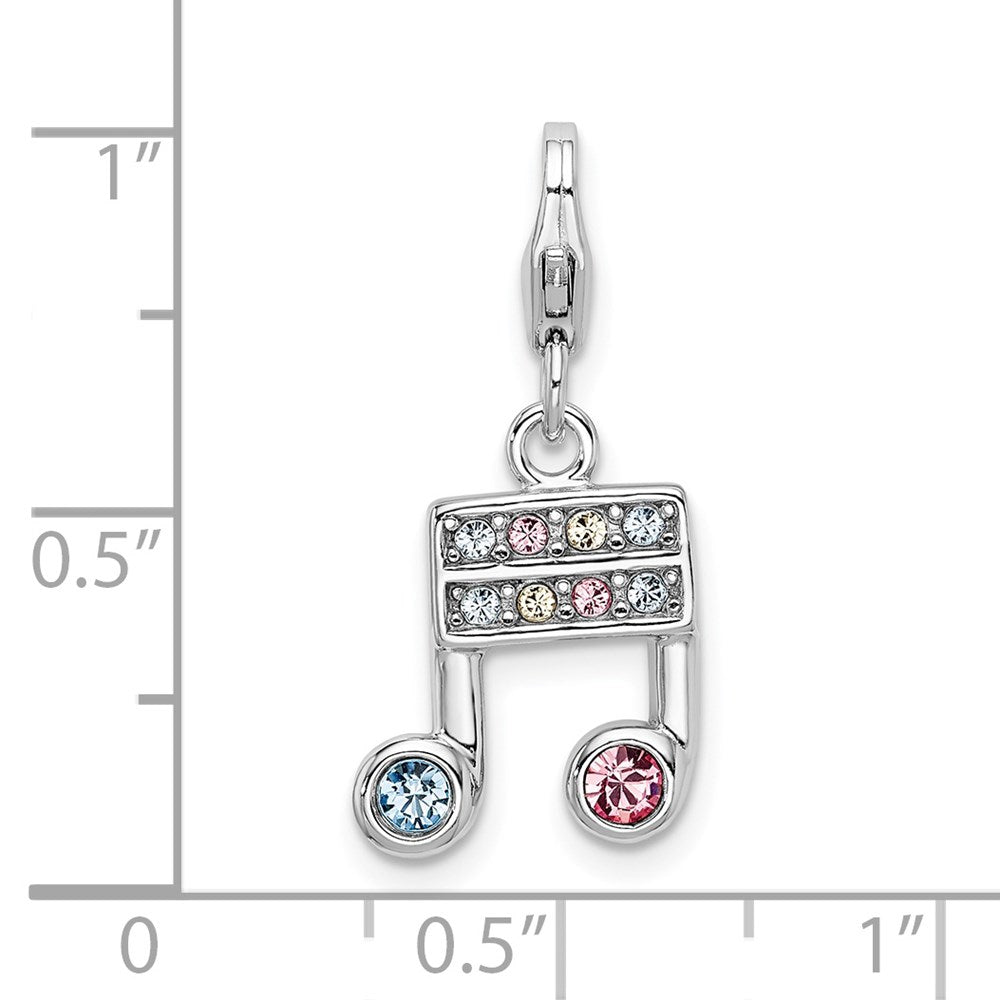 Amore La Vita Sterling Silver Rhodium-plated Polished Pink Blue and Yellow Crystal From Swarovski Music Note Charm with Fa...