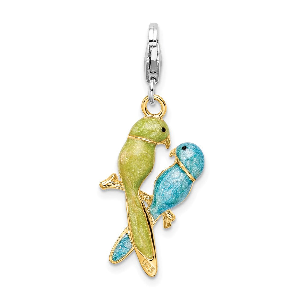 Amore La Vita Sterling Silver Rhodium-plated and Gold-plated Polished 3-D Glitter Enameled Crystal From Swarovski Love Bir...