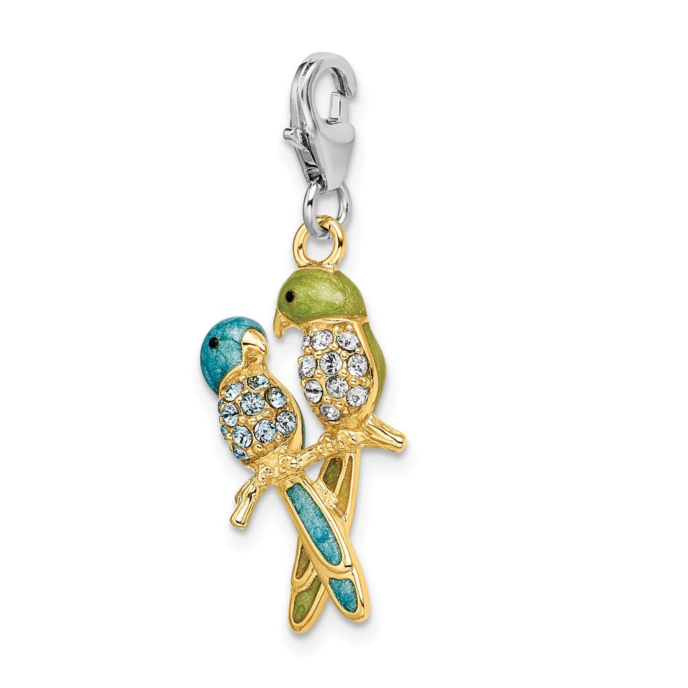 Amore La Vita Sterling Silver Rhodium-plated and Gold-plated Polished 3-D Glitter Enameled Crystal From Swarovski Love Bir...