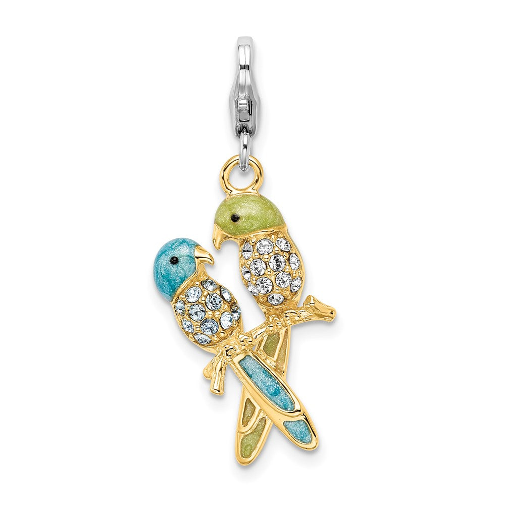 Amore La Vita Sterling Silver Rhodium-plated and Gold-plated Polished 3-D Glitter Enameled Crystal From Swarovski Love Bir...