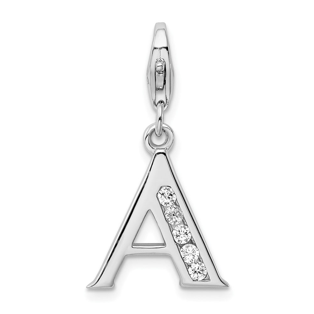 Amore La Vita Sterling Silver Rhodium-plated Polished CZ Letter A Initial Charm with Fancy Lobster Clasp