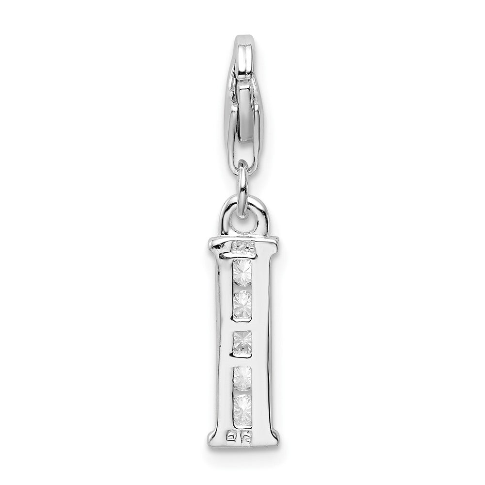 Amore La Vita Sterling Silver Rhodium-plated Polished CZ Letter I Initial Charm with Fancy Lobster Clasp