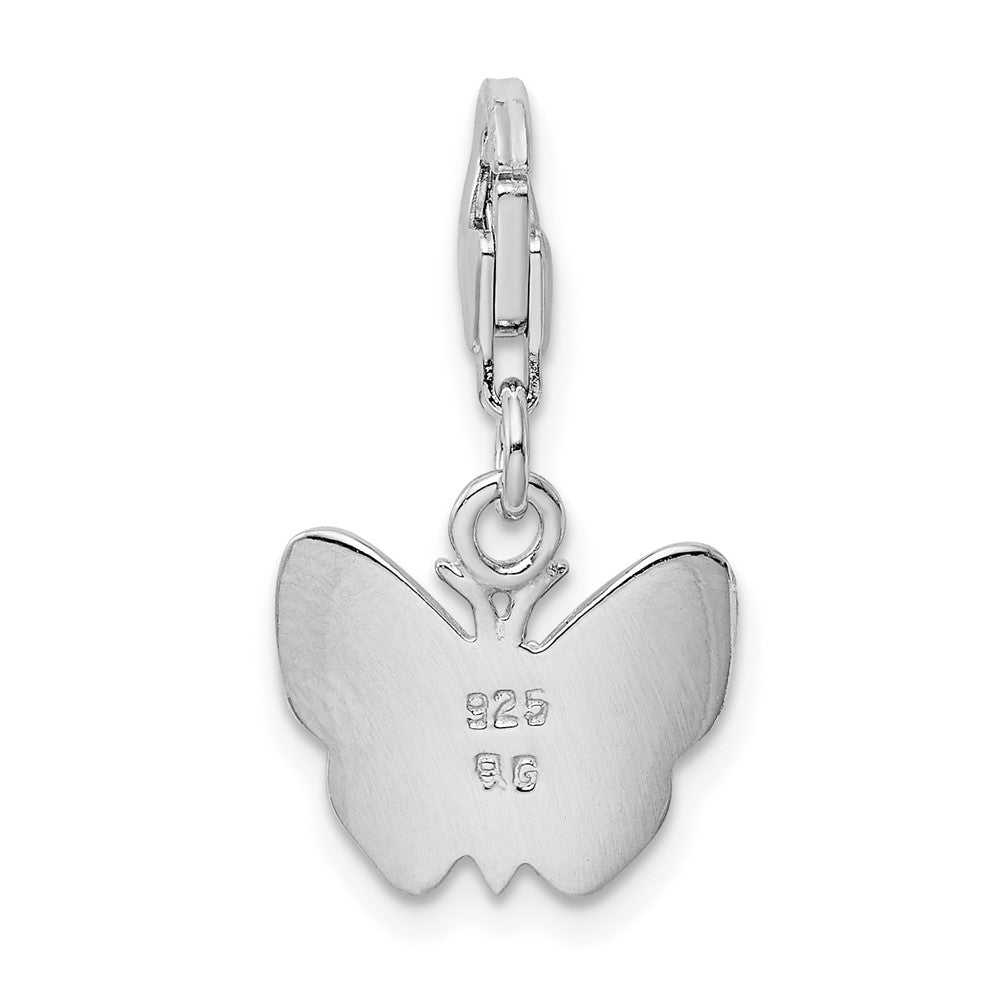 Amore La Vita Sterling Silver Rhodium-plated Polished Enameled Butterfly Charm with Fancy Lobster Clasp