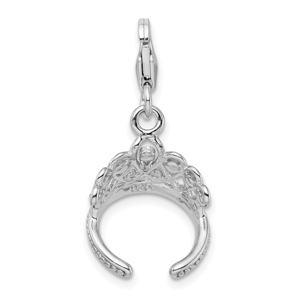 Amore La Vita Sterling Silver Rhodium-plated Polished 3-D Crystal From Swarovski Tiara Charm with Fancy Lobster Clasp