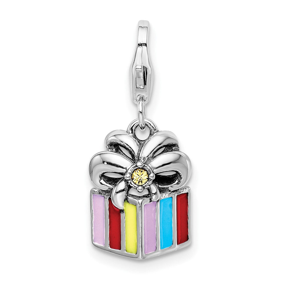 Amore La Vita Sterling Silver Rhodium-plated Polished Yellow Crystal From Swarovski Enameled Present Charm with Fancy Lobs...
