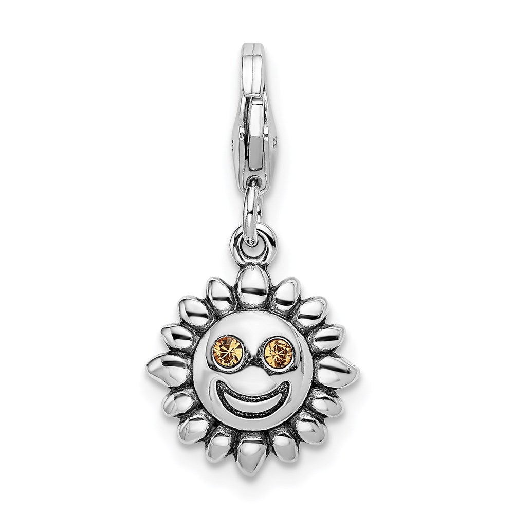 Amore La Vita Sterling Silver Rhodium-plated Polished 3-D Yellow Crystal From Swarovski Sun Charm with Fancy Lobster Clasp
