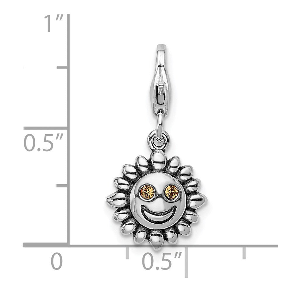Amore La Vita Sterling Silver Rhodium-plated Polished 3-D Yellow Crystal From Swarovski Sun Charm with Fancy Lobster Clasp
