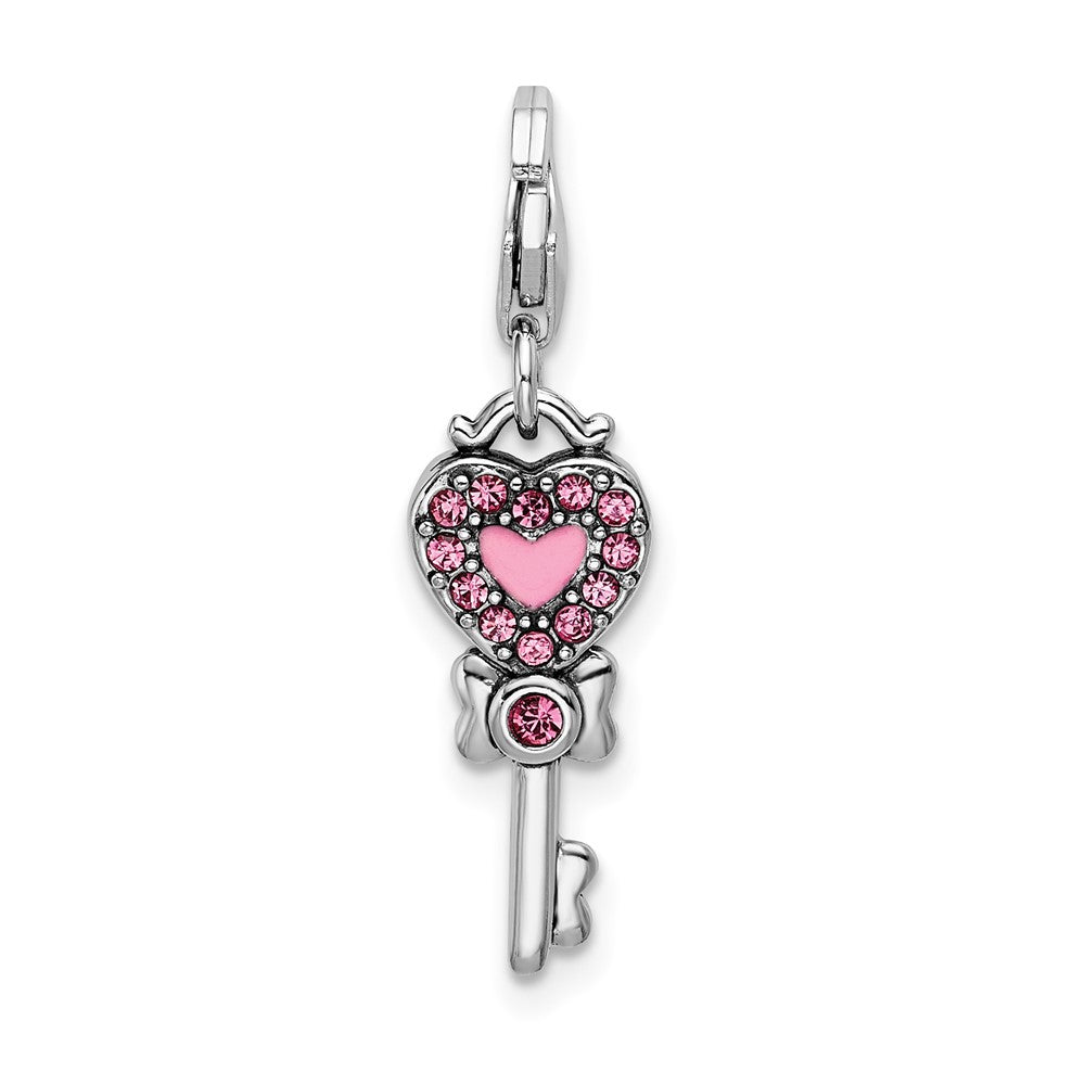Amore La Vita Sterling Silver Rhodium-plated Polished 3-D Pink and Blue Crystal From Swarovski Enameled Reversible Heart K...