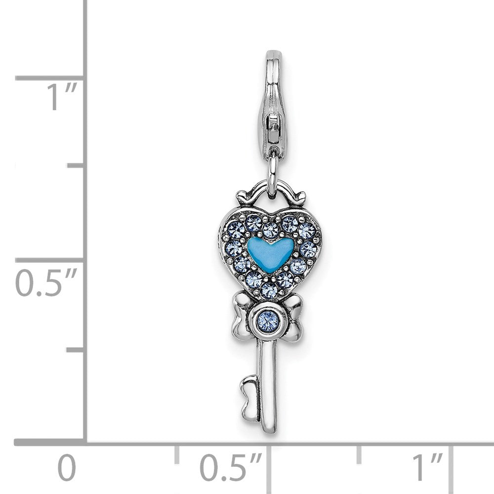 Amore La Vita Sterling Silver Rhodium-plated Polished 3-D Pink and Blue Crystal From Swarovski Enameled Reversible Heart K...