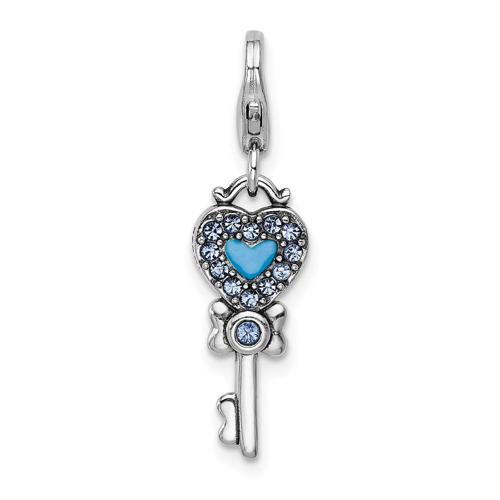 Amore La Vita Sterling Silver Rhodium-plated Polished 3-D Pink and Blue Crystal From Swarovski Enameled Reversible Heart K...