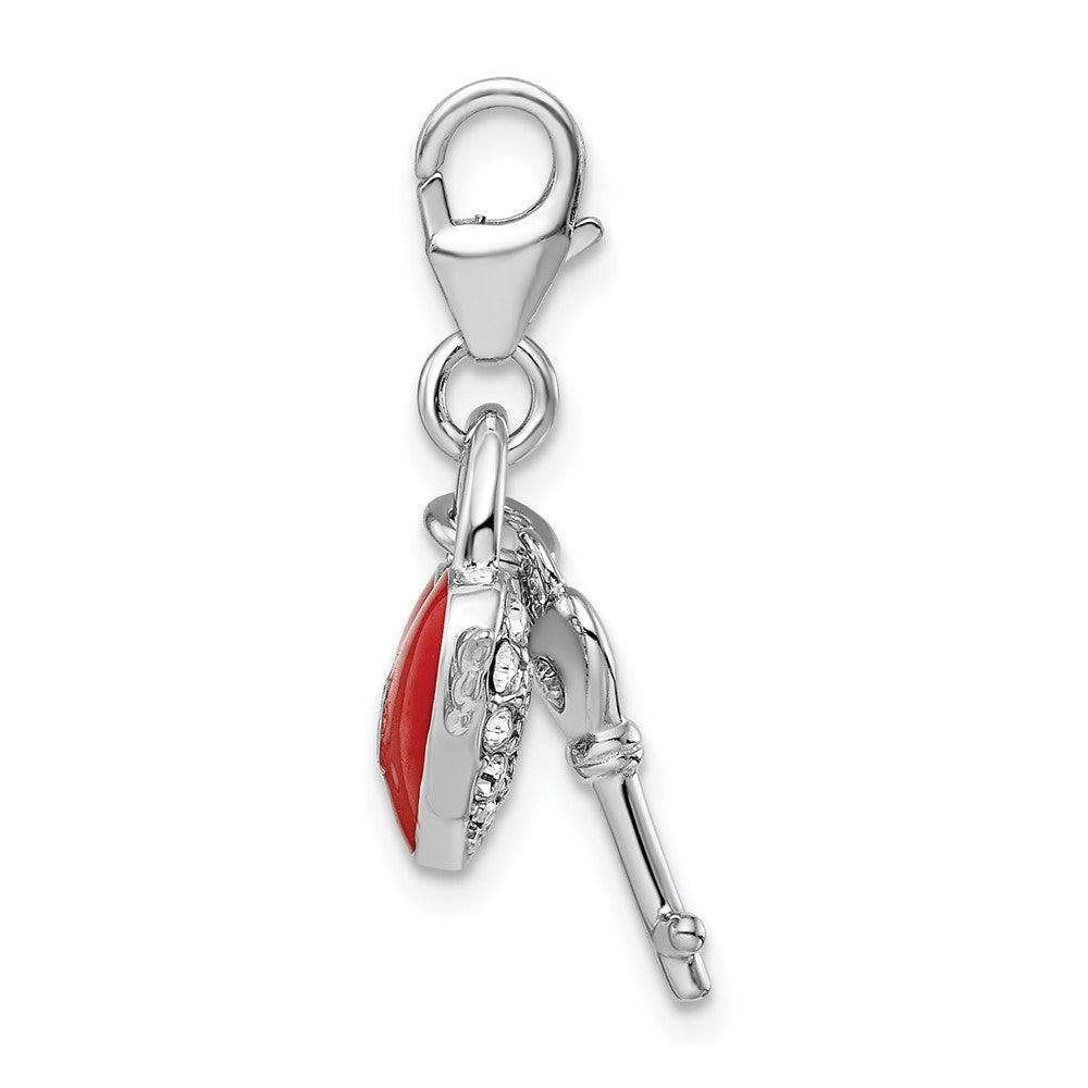 Amore La Vita Sterling Silver Rhodium-plated Polished Reversible Red Enameled Winged Heart and Key with Crystal From Swaro...
