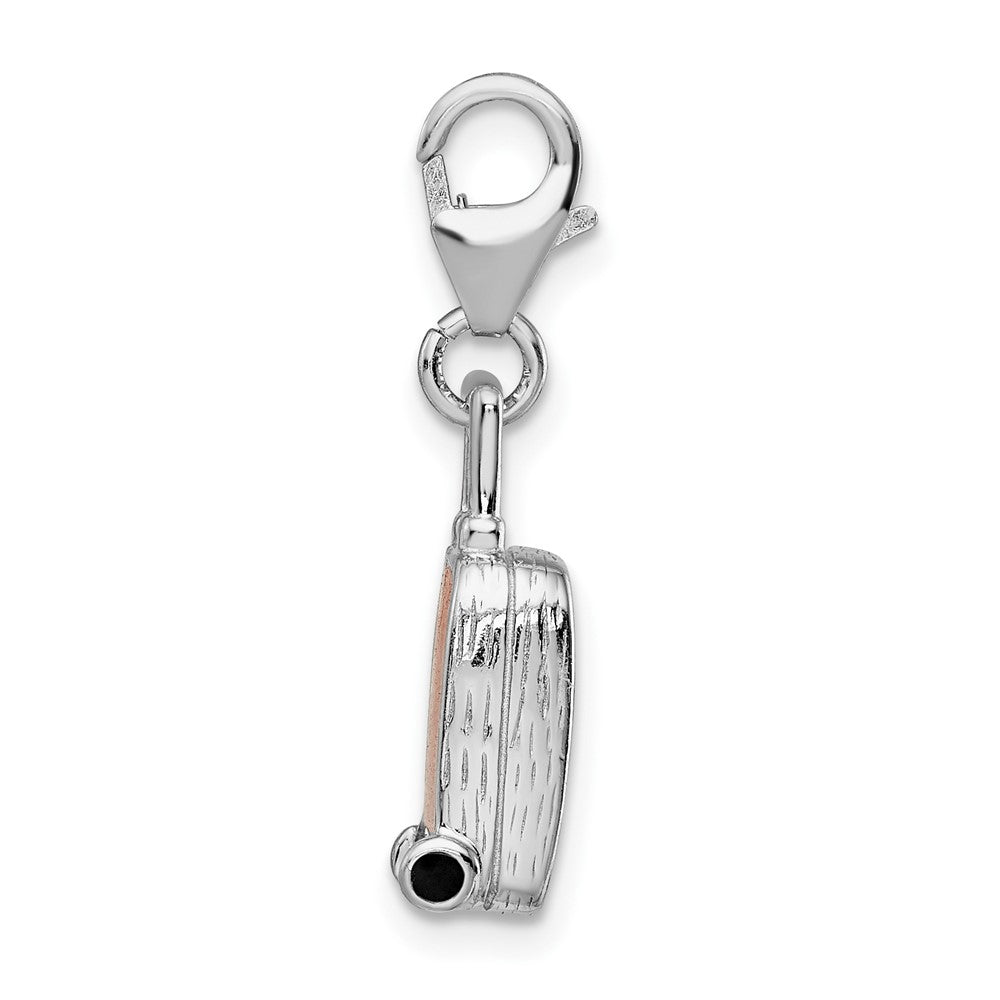 Amore La Vita Sterling Silver Rhodium-plated Polished 3-D Enameled Canadian Flag Suitcase Charm with Fancy Lobster Clasp