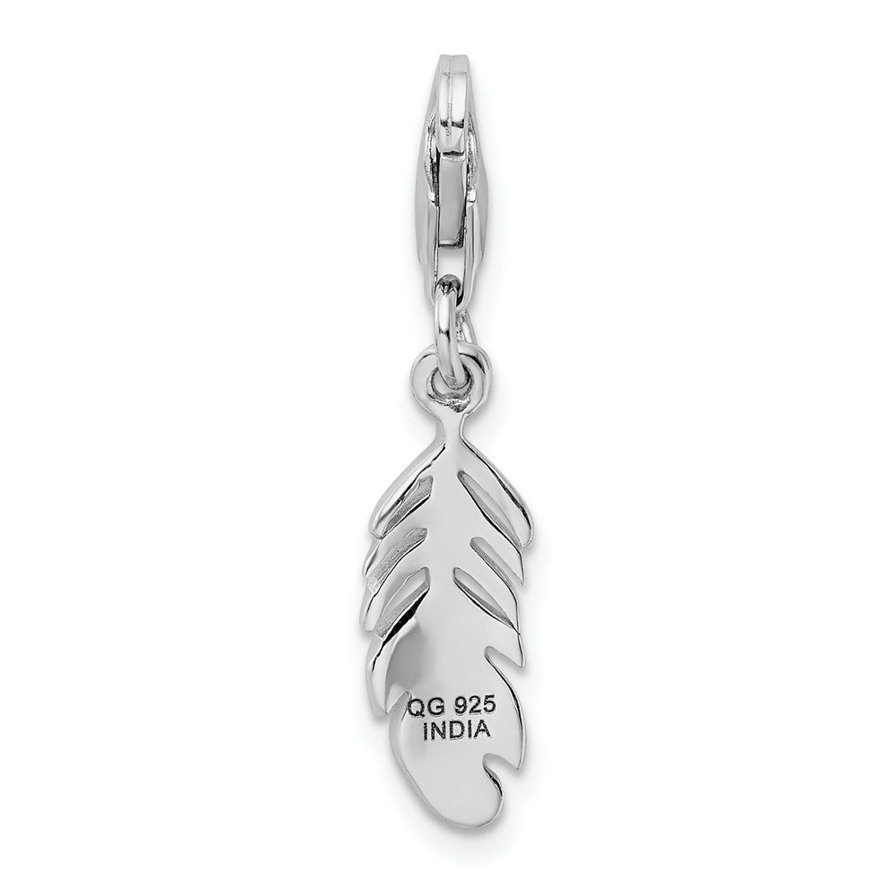 Amore La Vita Sterling Silver Rhodium-plated Polished 3-D Feather Charm with Fancy Lobster Clasp