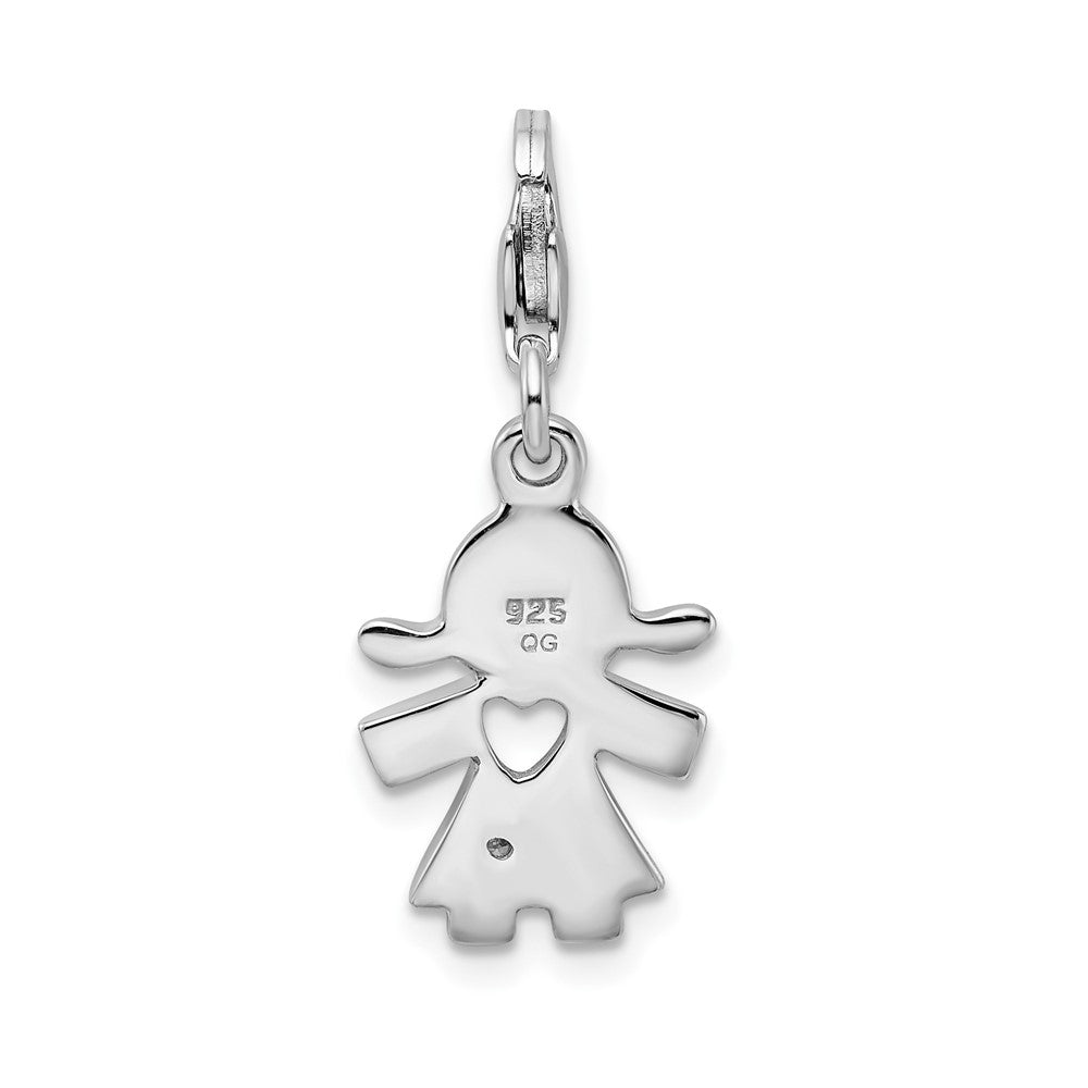 Amore La Vita Sterling Silver Rhodium-plated Polished CZ Little Girl with Cut-out Heart Charm with Fancy Lobster Clasp