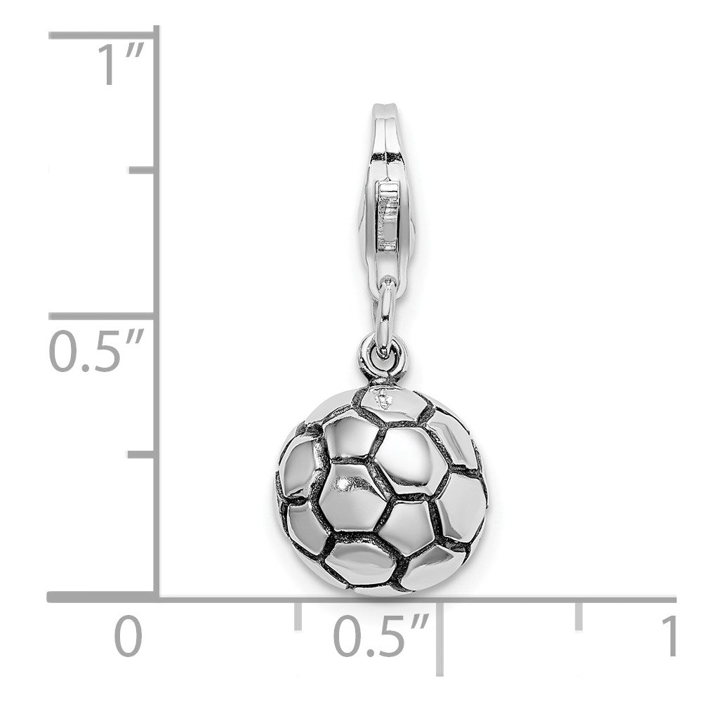 Amore La Vita Sterling Silver Rhodium-plated Polished and Antiqued Soccer Ball Charm with Fancy Lobster Clasp