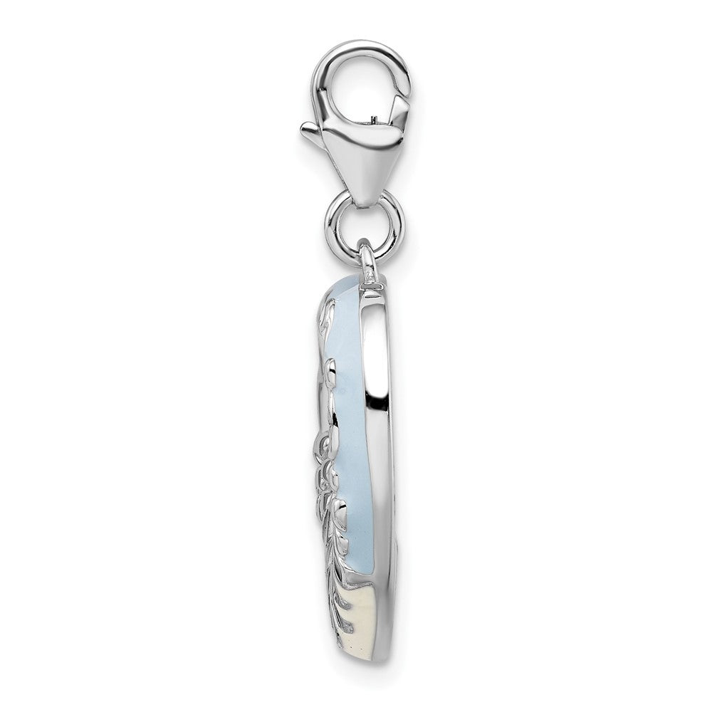 Amore La Vita Sterling Silver Rhodium-plated Polished Blue Enameled MOM Photo Charm with Fancy Lobster Clasp