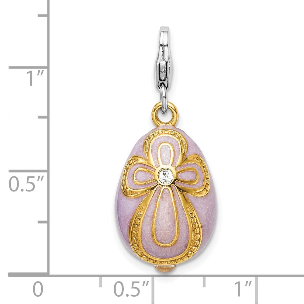 Amore La Vita Sterling Silver Rhodium-plated and Gold-plated Polished 3-D Crystal From Swarovski Enameled Pink Egg with Cr...