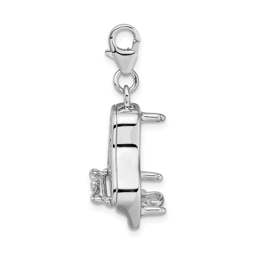 Amore La Vita Sterling Silver Rhodium-plated Polished 3-D Enameled Grand Piano with Heart Scroll Charm with Fancy Lobster ...