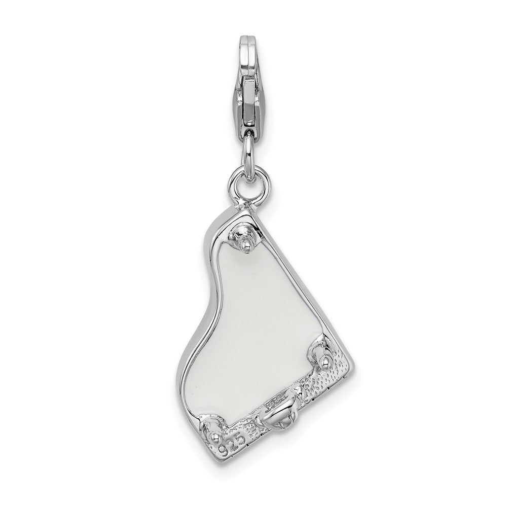 Amore La Vita Sterling Silver Rhodium-plated Polished 3-D Enameled Grand Piano with Heart Scroll Charm with Fancy Lobster ...