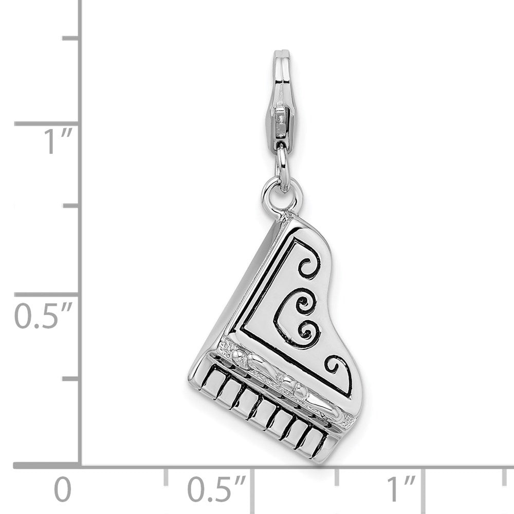 Amore La Vita Sterling Silver Rhodium-plated Polished 3-D Enameled Grand Piano with Heart Scroll Charm with Fancy Lobster ...