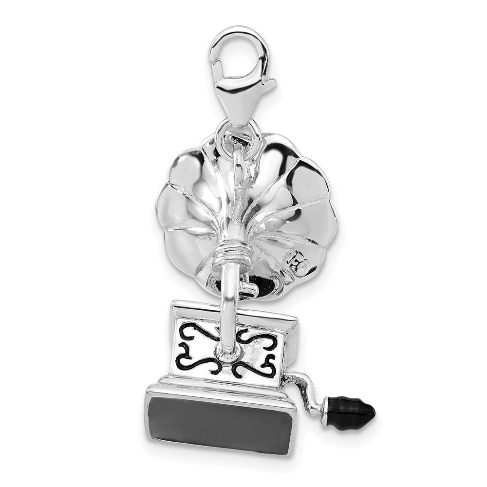 Sterling Silver Polished 3-D Enameled Phonograph w/Lobster Clasp Charm
