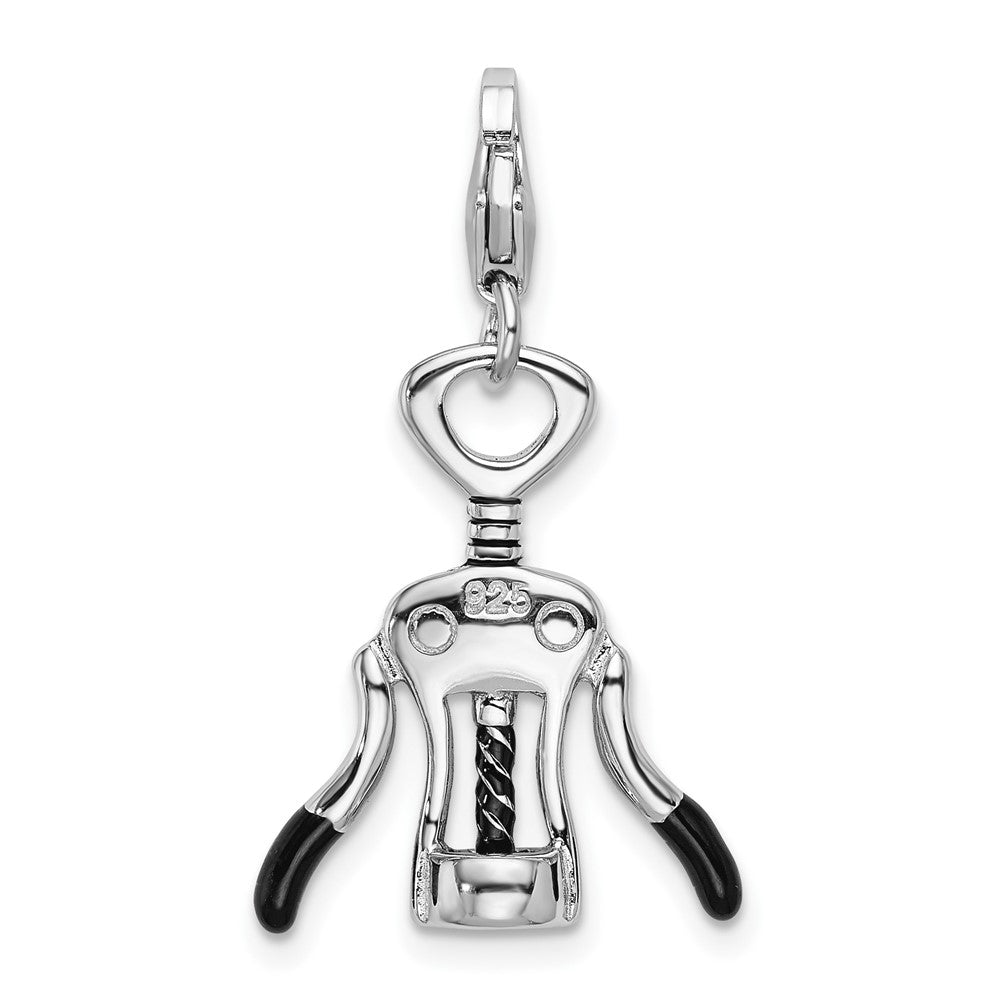 Amore La Vita Sterling Silver Rhodium-plated Polished 3-D Enameled Cork Screw Charm with Fancy Lobster Clasp