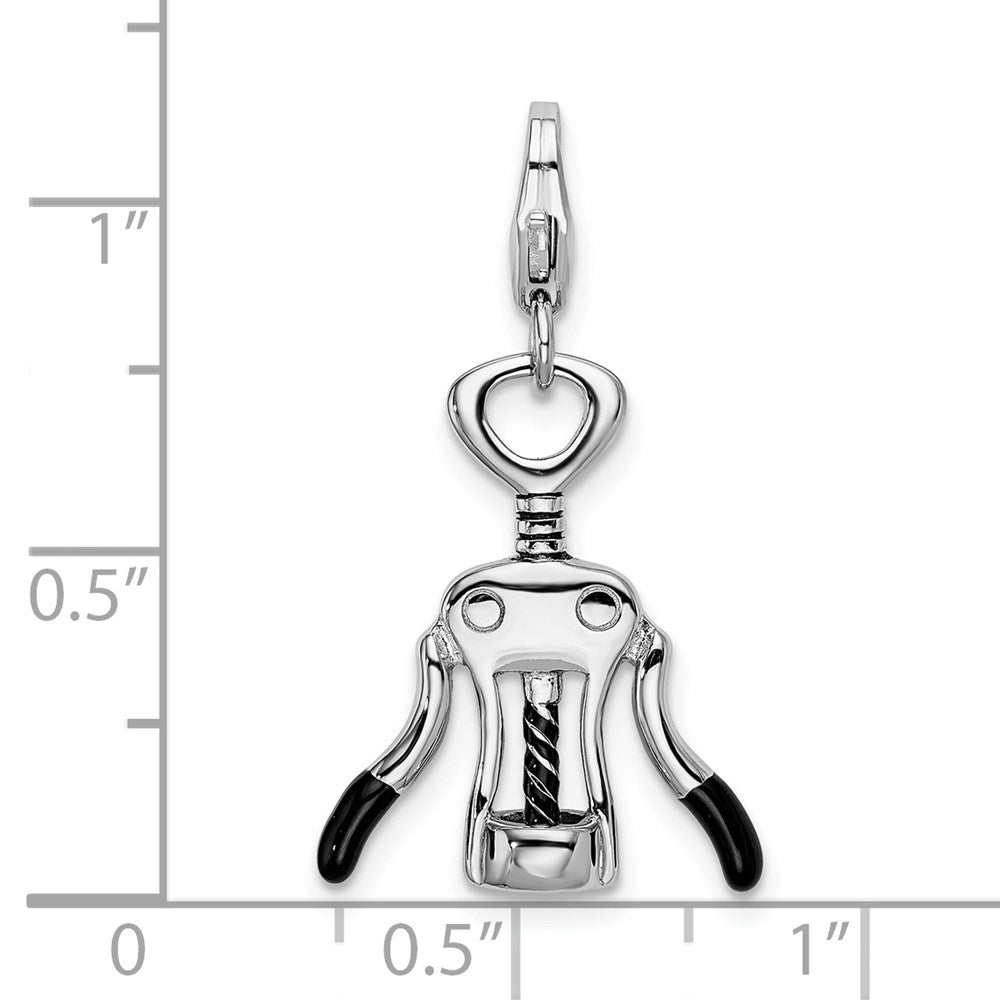 Amore La Vita Sterling Silver Rhodium-plated Polished 3-D Enameled Cork Screw Charm with Fancy Lobster Clasp
