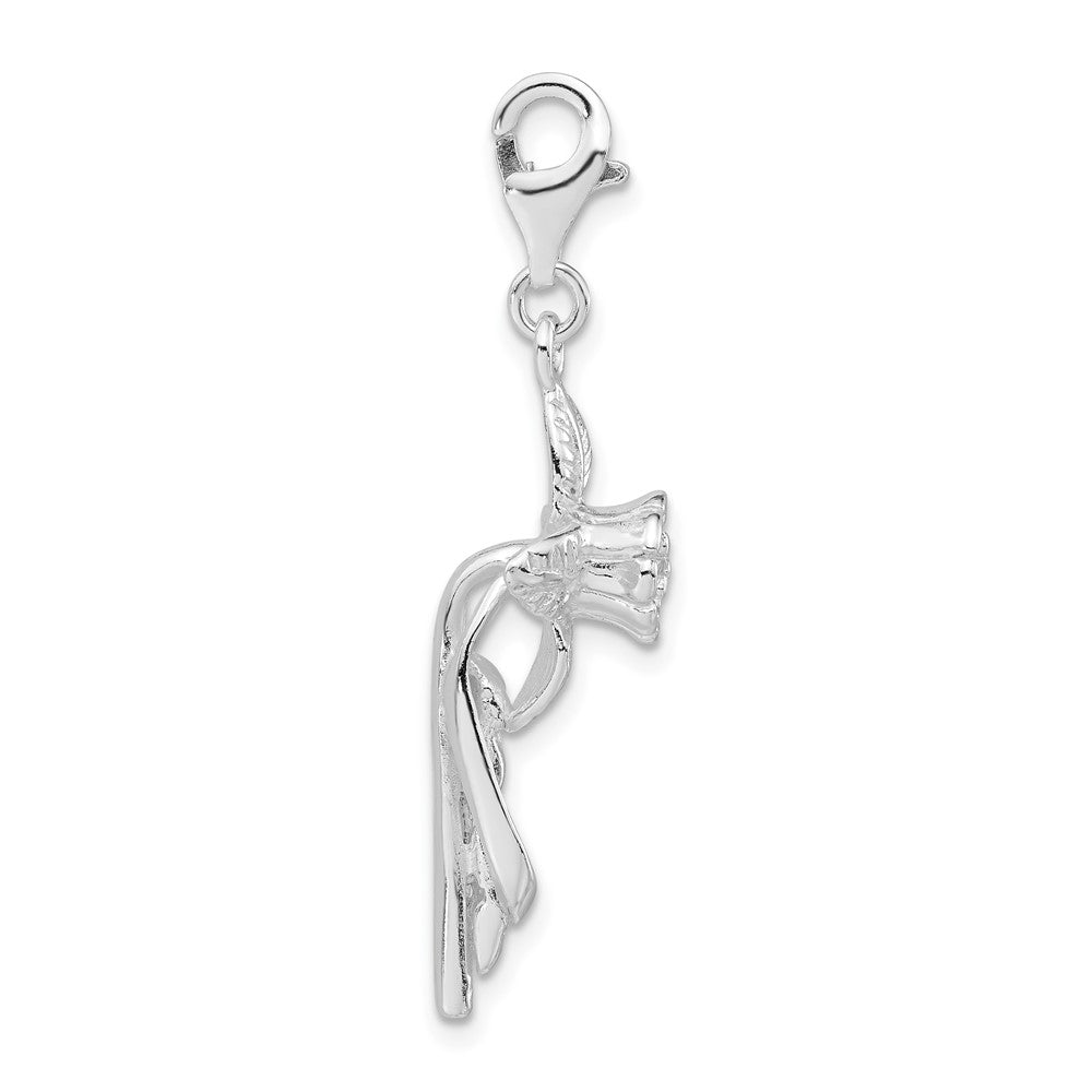 Sterling Silver 3-D Polished Flower Cross w/Lobster Clasp Charm