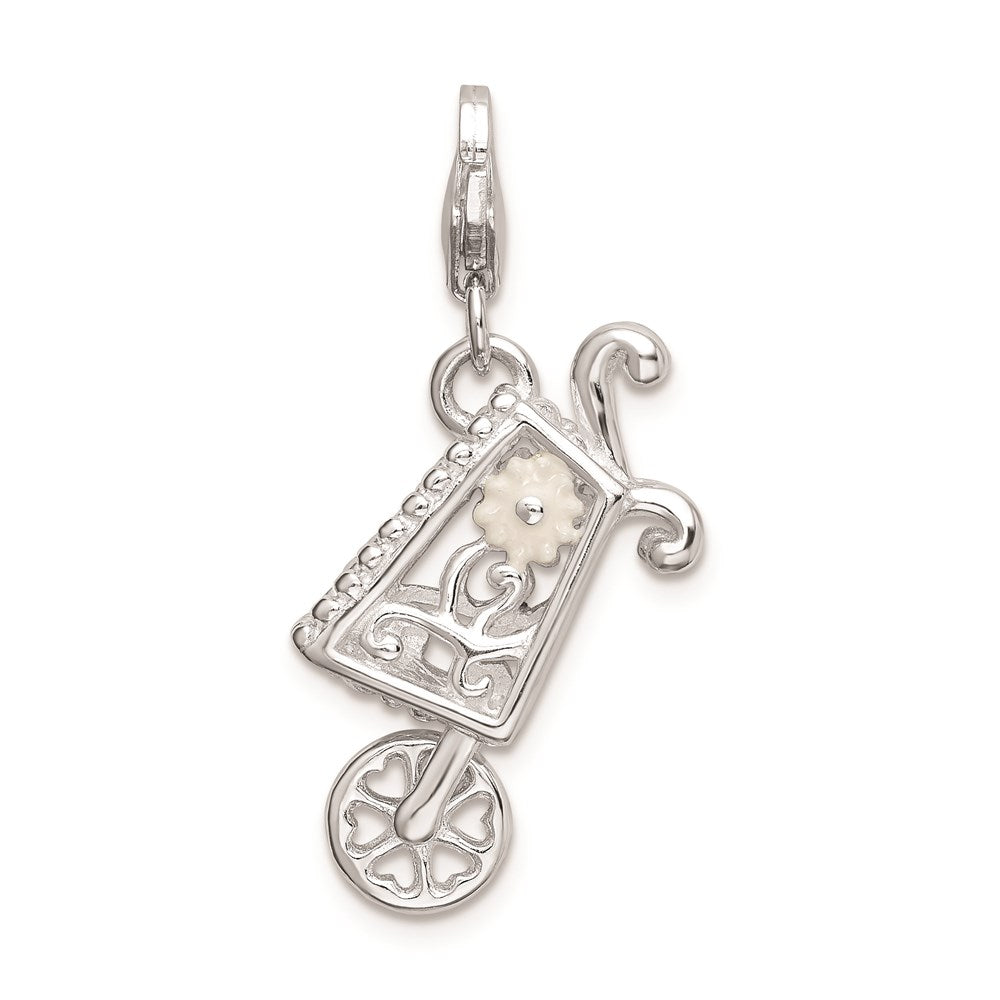 Sterling Silver RH 3-D Enameled Wheelbarrow w/Lobster Clasp Charm