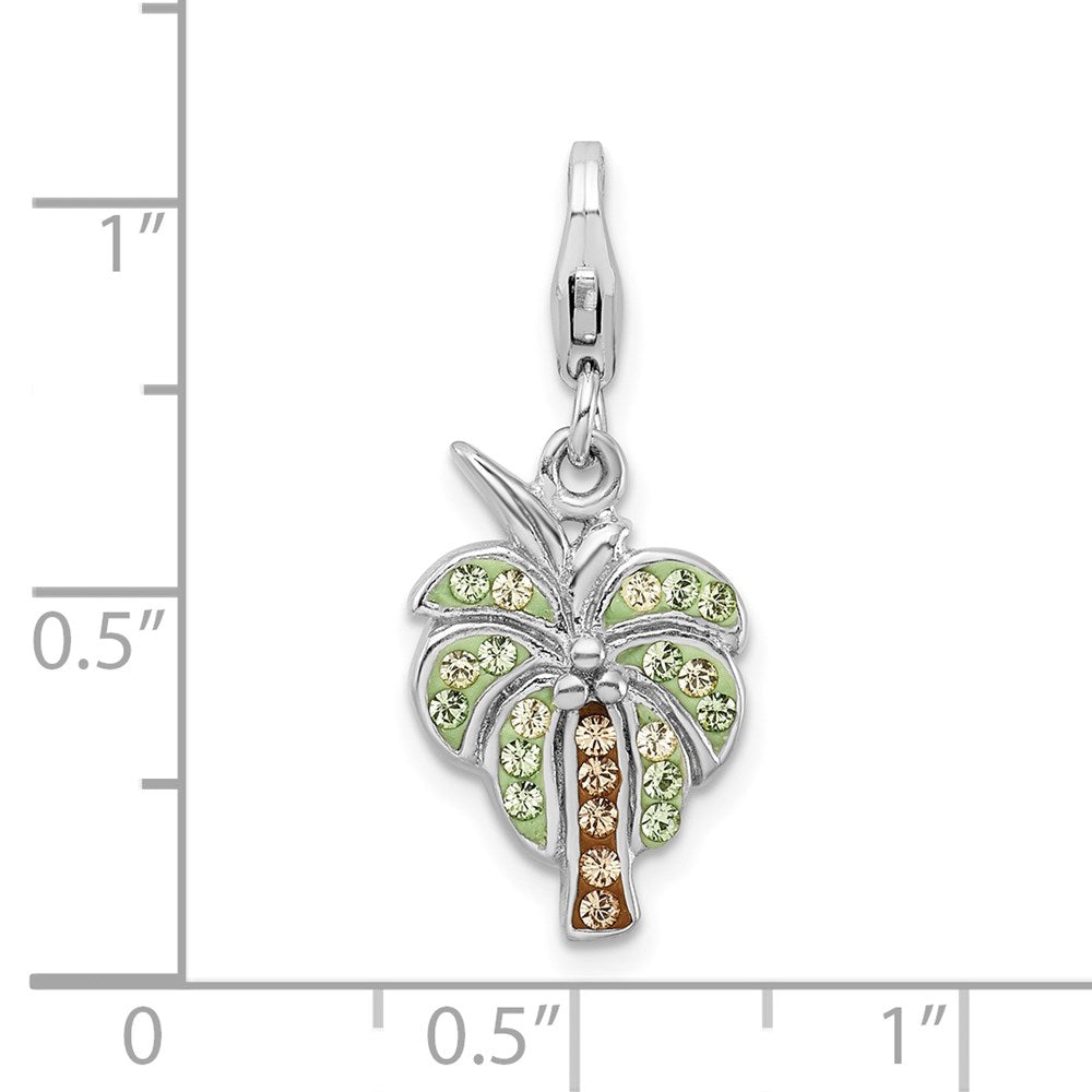 Amore La Vita Sterling Silver Rhodium-plated Polished Crystal From Swarovski Palm Tree Charm with Fancy Lobster Clasp