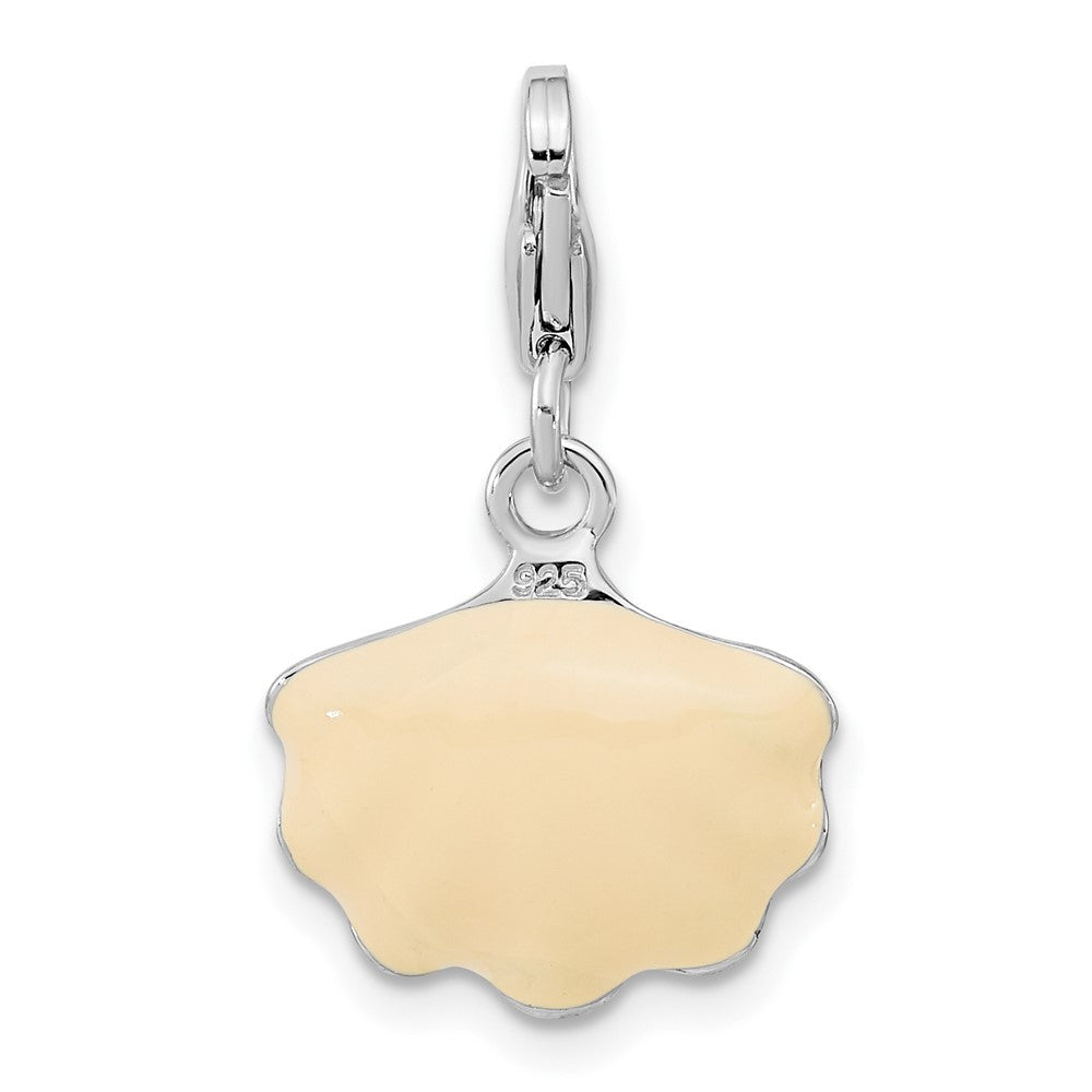 Amore La Vita Sterling Silver Rhodium-plated Polished 3-D Enameled Shell with a Freshwater Cultured Pearl Charm with Fancy...