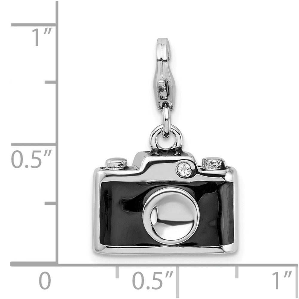 Amore La Vita Sterling Silver Rhodium-plated Polished 3-D Enameled Crystal From Swarovski Camera Charm with Fancy Lobster ...