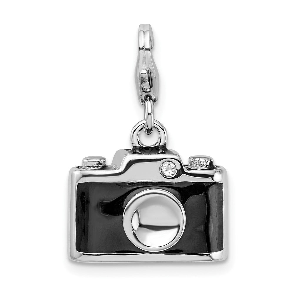 Amore La Vita Sterling Silver Rhodium-plated Polished 3-D Enameled Crystal From Swarovski Camera Charm with Fancy Lobster ...