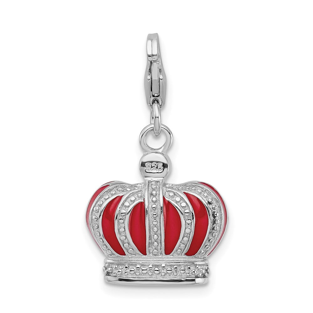 Amore La Vita Sterling Silver Rhodium-plated Polished 3-D Crystal From Swarovski and Red Enameled Crown Charm with Fancy L...