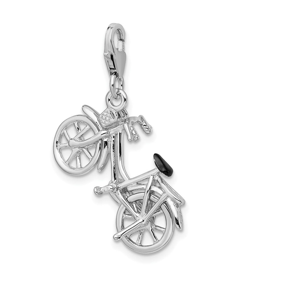 Amore La Vita Sterling Silver Rhodium-plated Polished 3-D Enameled Moveable Bicycle Charm with Fancy Lobster Clasp