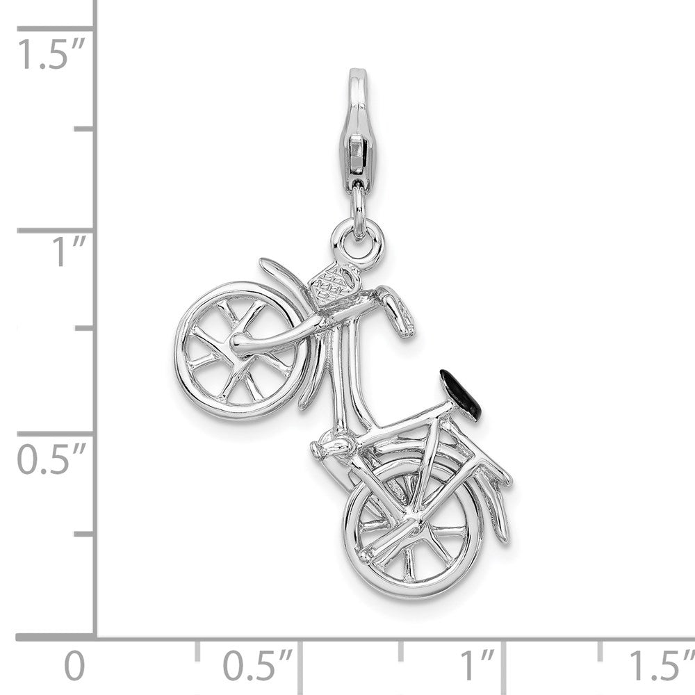 Amore La Vita Sterling Silver Rhodium-plated Polished 3-D Enameled Moveable Bicycle Charm with Fancy Lobster Clasp
