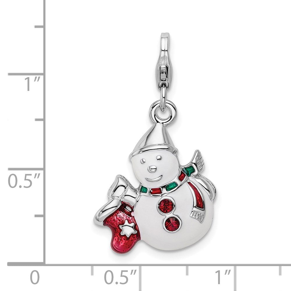 Amore La Vita Sterling Silver Rhodium-plated Polished 3-D Enameled Crystal From Swarovski Snowman Charm with Fancy Lobster...