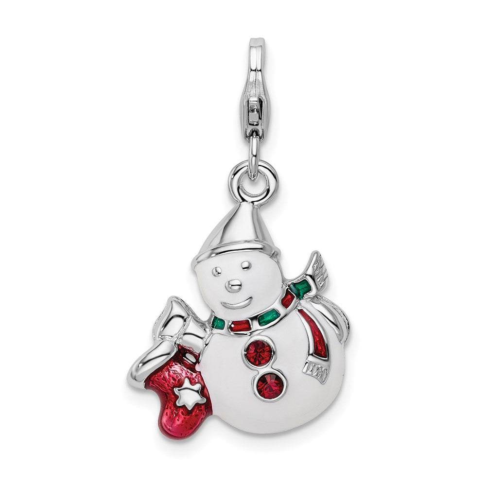 Amore La Vita Sterling Silver Rhodium-plated Polished 3-D Enameled Crystal From Swarovski Snowman Charm with Fancy Lobster...