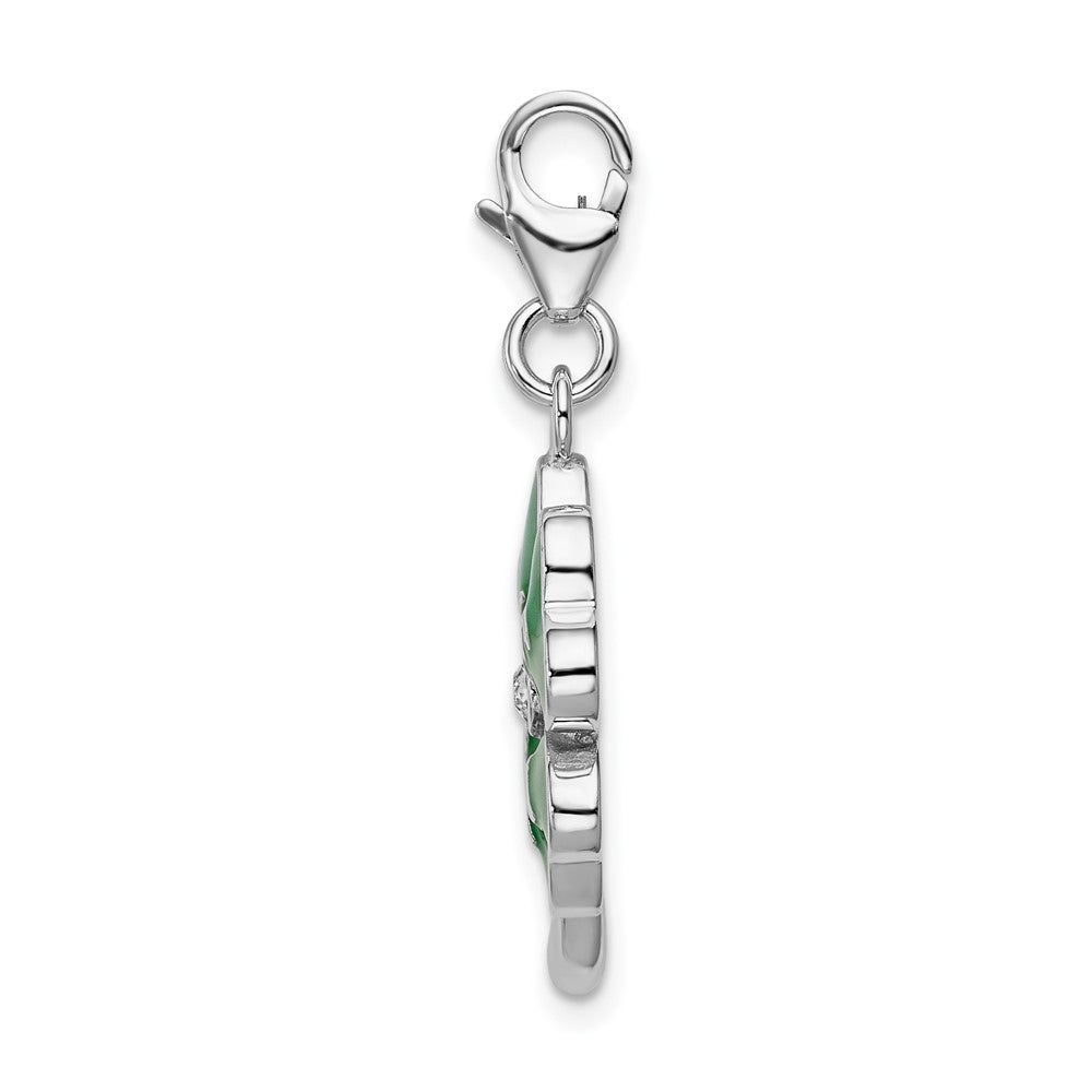 Amore La Vita Sterling Silver Rhodium-plated Polished 3-D Green Enameled 4 Leaf Clover and Clear Crystal From Swarovski LO...