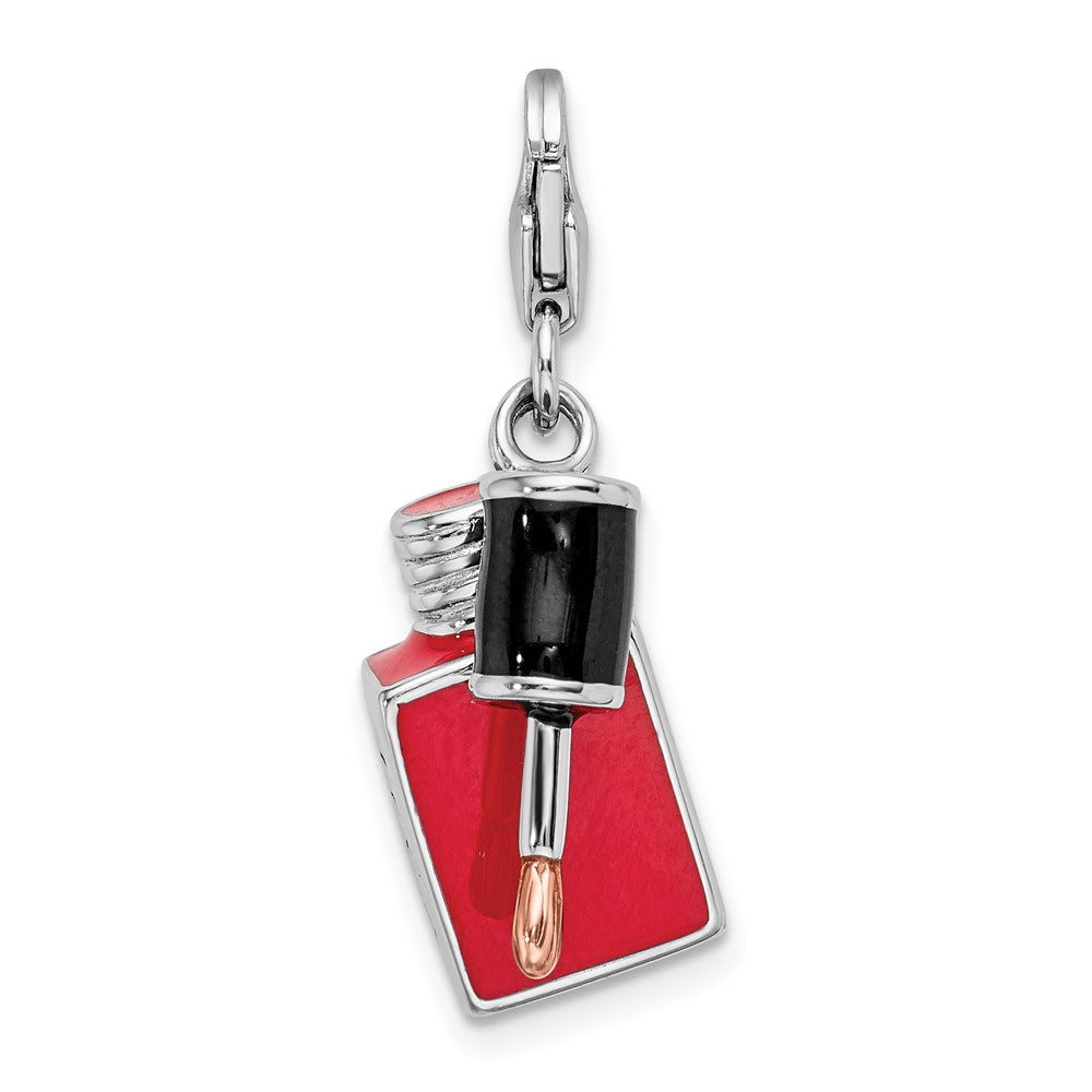 Amore La Vita Sterling Silver Rhodium-plated Polished 3-D Enameled Fingernail Polish Charm with Fancy Lobster Clasp