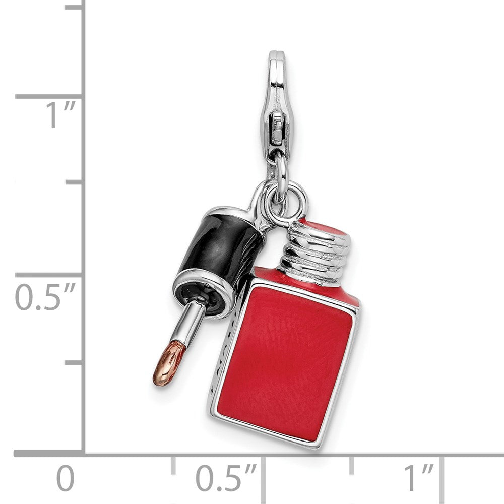 Amore La Vita Sterling Silver Rhodium-plated Polished 3-D Enameled Fingernail Polish Charm with Fancy Lobster Clasp