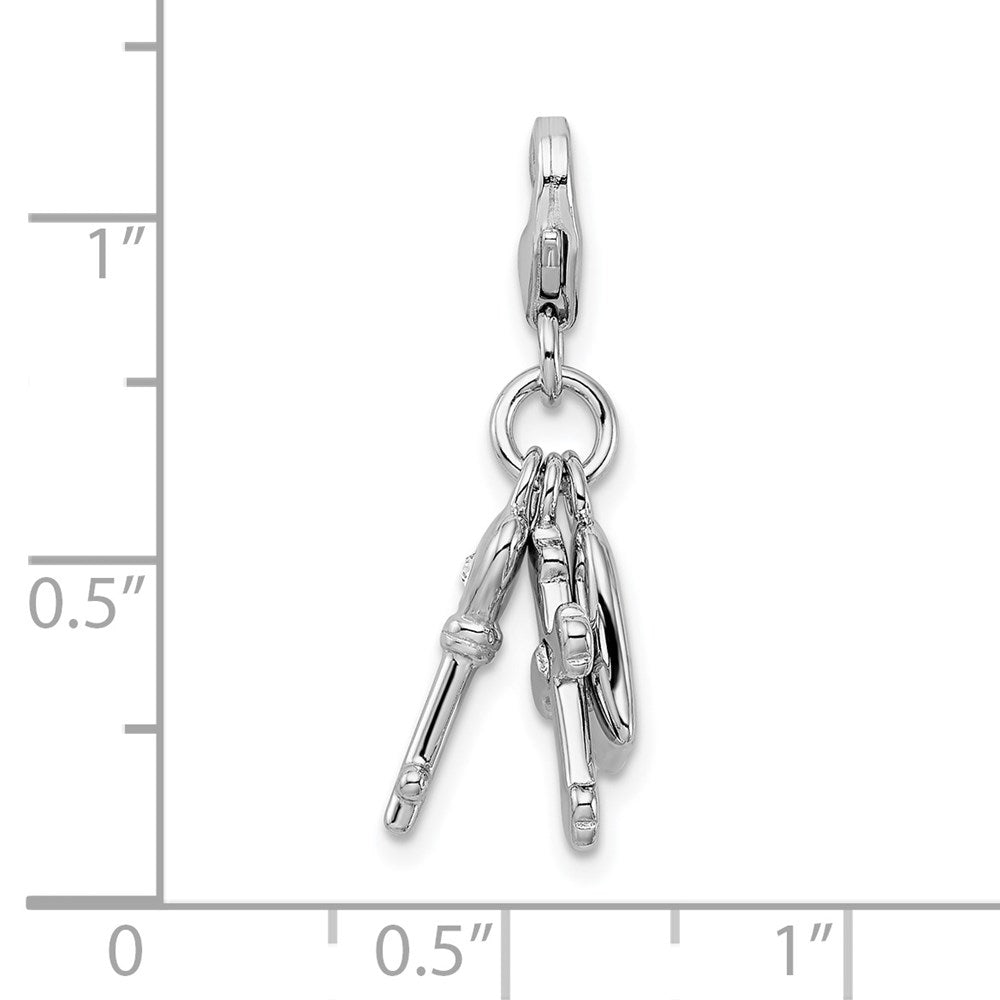 Amore La Vita Sterling Silver Rhodium-plated Polished Heart Cross and Key with Crystal From Swarovski Charm with Fancy Lob...