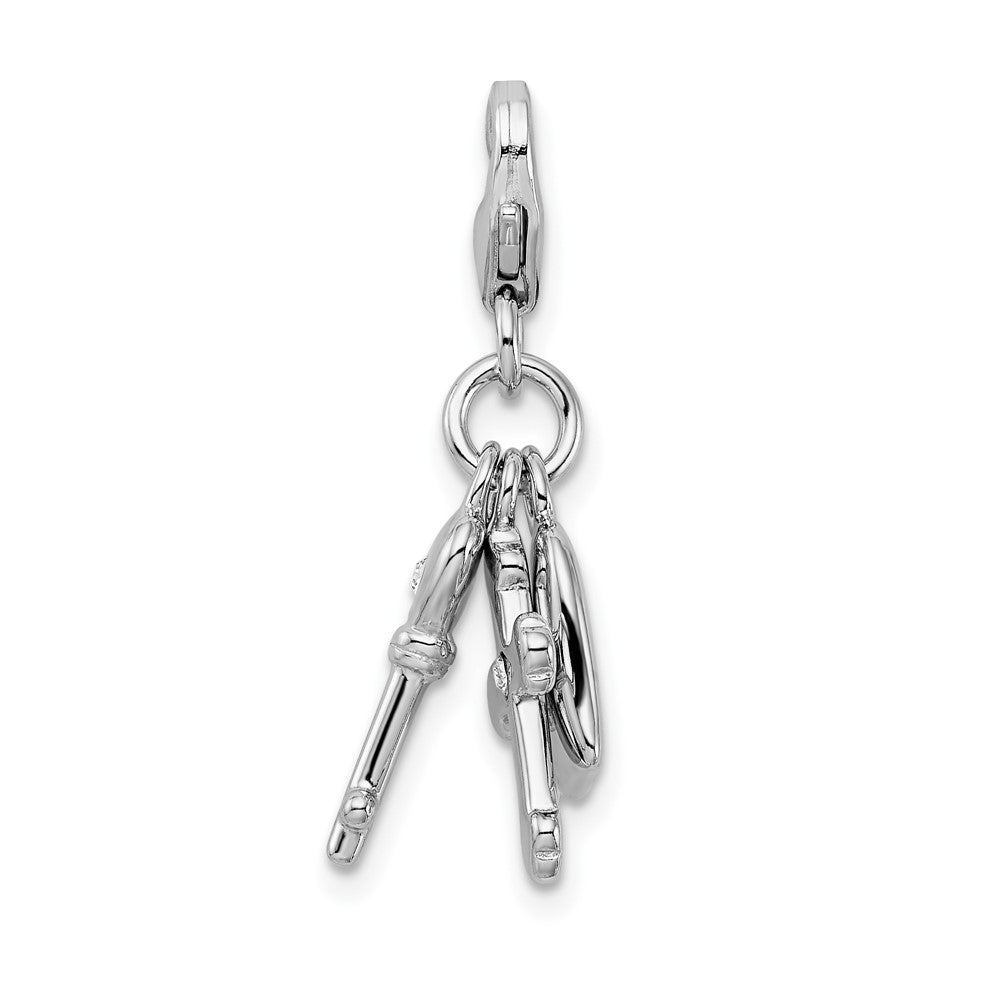 Amore La Vita Sterling Silver Rhodium-plated Polished Heart Cross and Key with Crystal From Swarovski Charm with Fancy Lob...