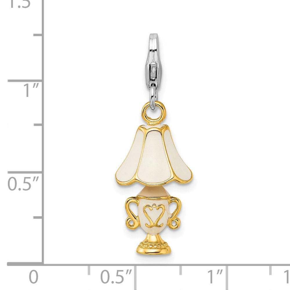 Amore La Vita Sterling Silver Rhodium-plated and Gold-plated Polished 3-D Enameled Lamp Charm with Fancy Lobster Clasp