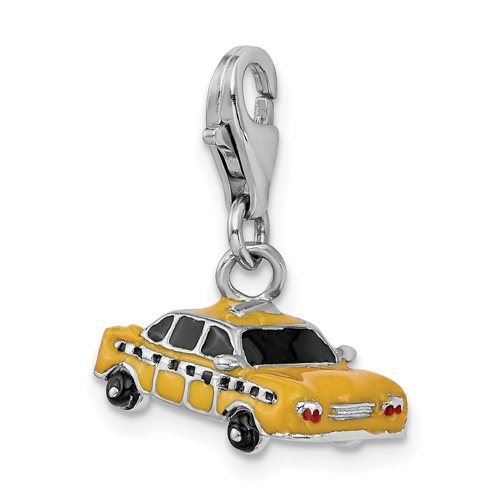 Amore La Vita Sterling Silver Rhodium-plated Polished 3-D Enameled Taxi Cab Charm with Fancy Lobster Clasp