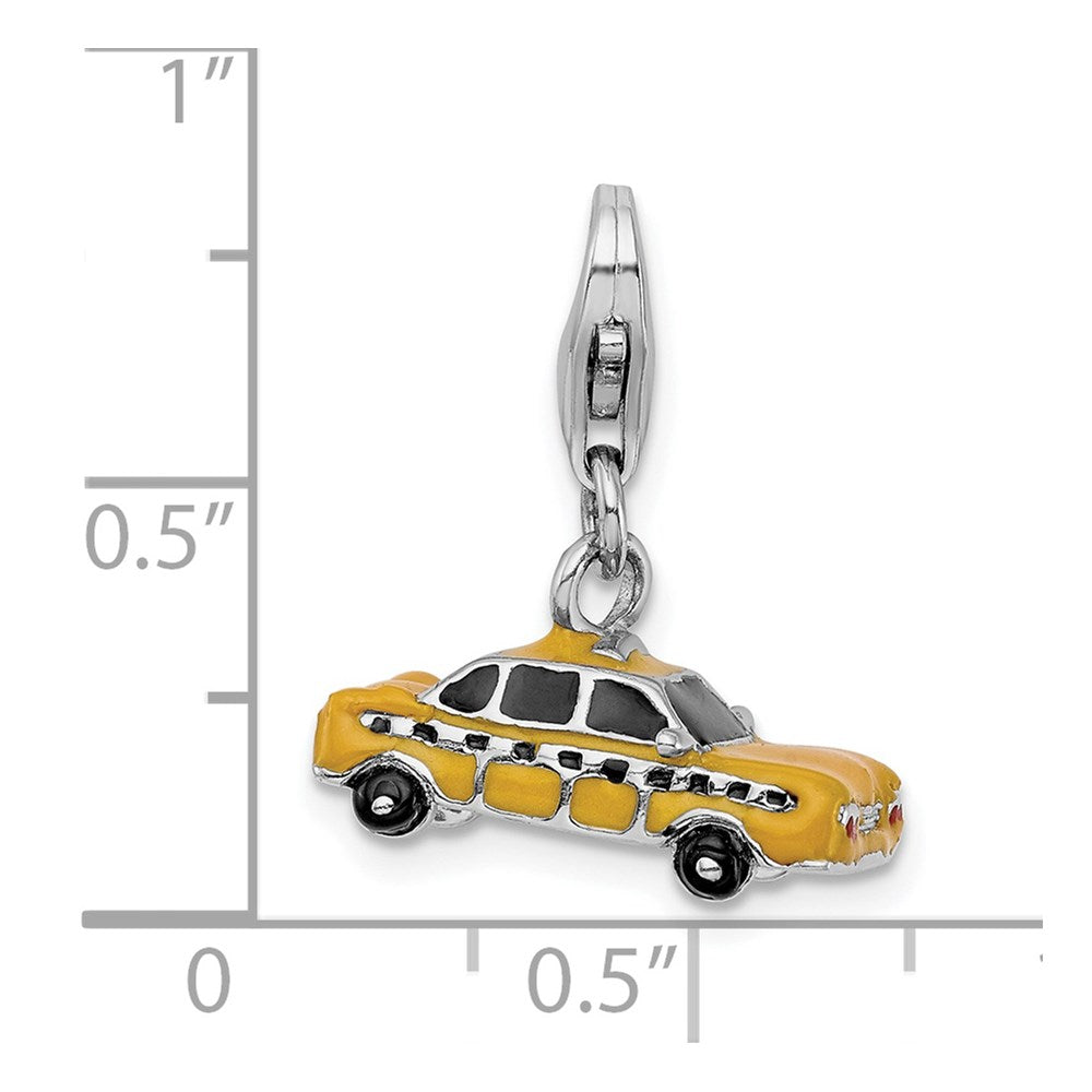 Amore La Vita Sterling Silver Rhodium-plated Polished 3-D Enameled Taxi Cab Charm with Fancy Lobster Clasp
